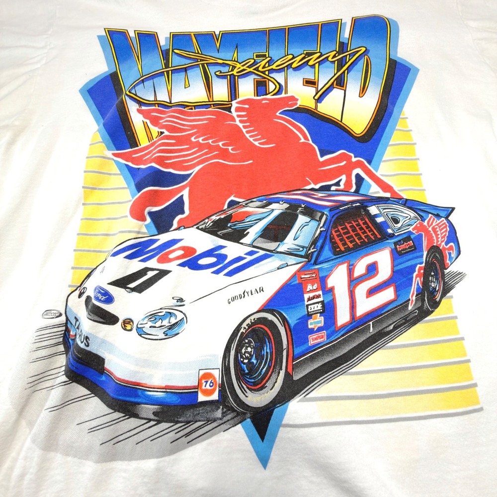 Vintage Fruit of the Loom Heavy Jeremy Mayfield #12 Mobil 1 NASCAR T Shirt XL
